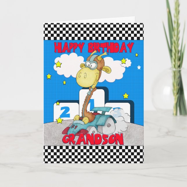 Carte d'anniversaire de girafe de petit-fils - (Devant)