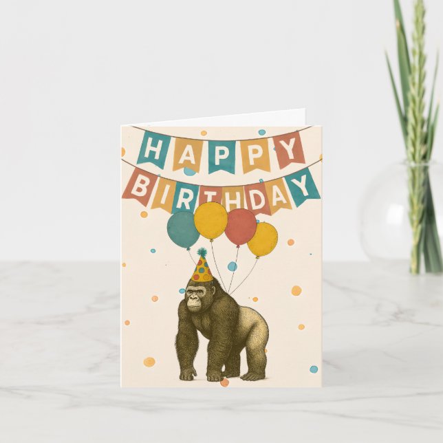 Carte d'anniversaire de Gorilla - Animal drôle ave (Devant)