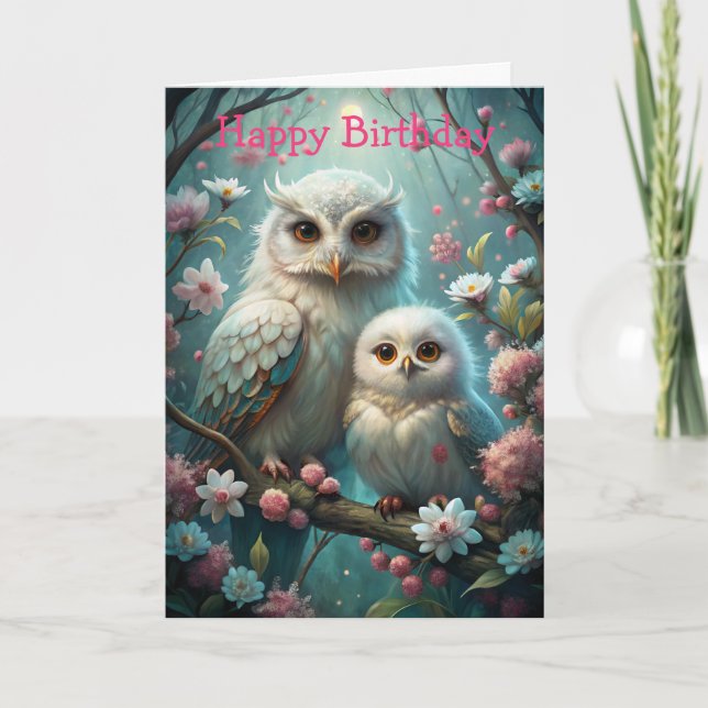 Carte d'anniversaire de hibou et de bébé (Devant)