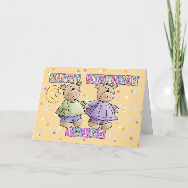 Carte d'anniversaire de jumeaux - nounours (Devant)