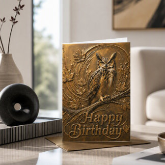 Carte d'anniversaire de la chouette en cuivre aux 