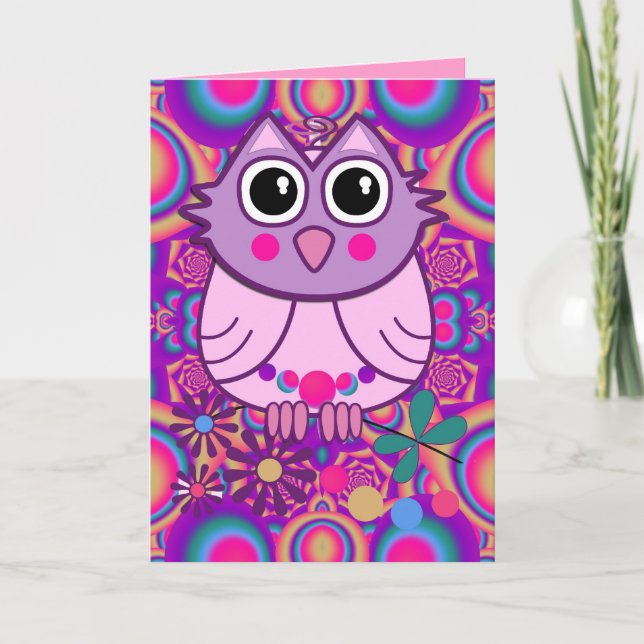 Carte d'anniversaire de la Chouette mignonne avec  (Devant)
