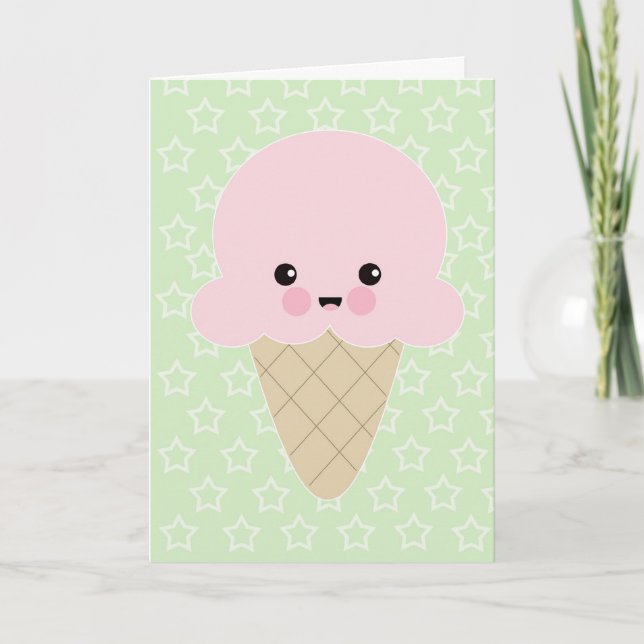 Carte d'anniversaire de la crème glacée Cute Kawai (Devant)
