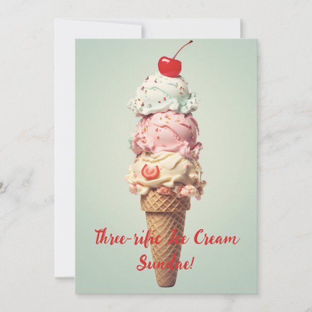 Carte d'anniversaire de la crème glacée trois-magn (Devant)