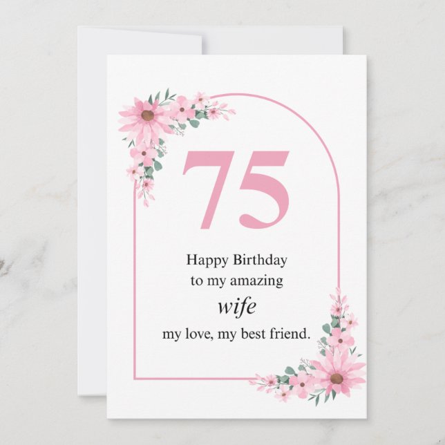 Carte d'anniversaire de la femme 75e Fleur rose (Devant)
