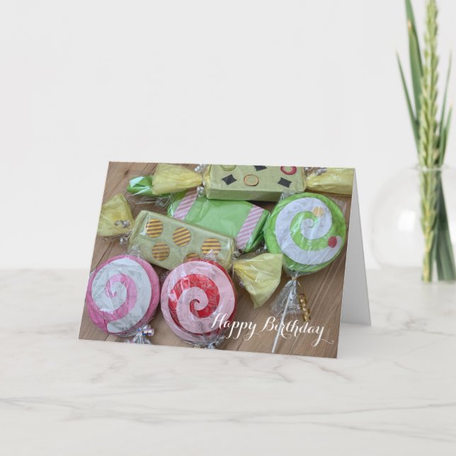 Carte d'anniversaire de la fête de bonbons Lollipo (Devant)