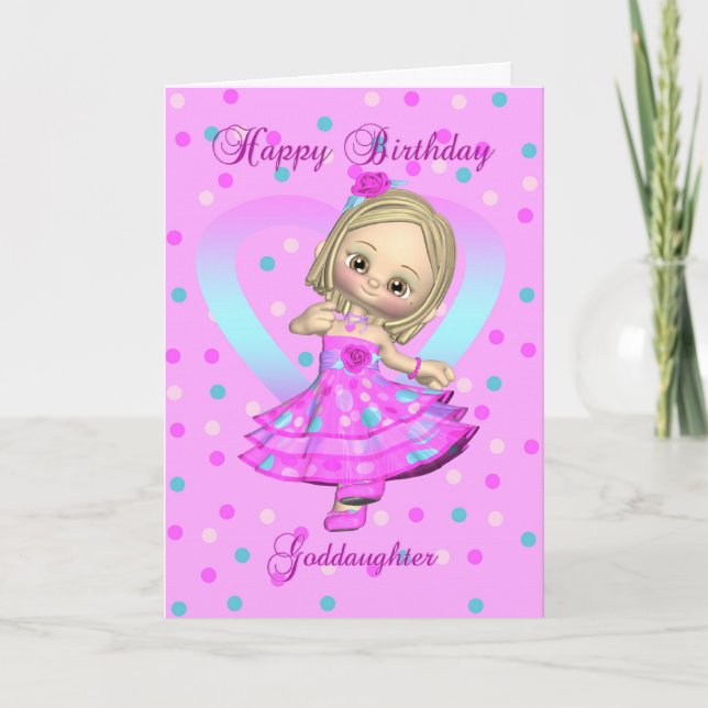 carte d'anniversaire de la fillette - rose et bleu (Devant)