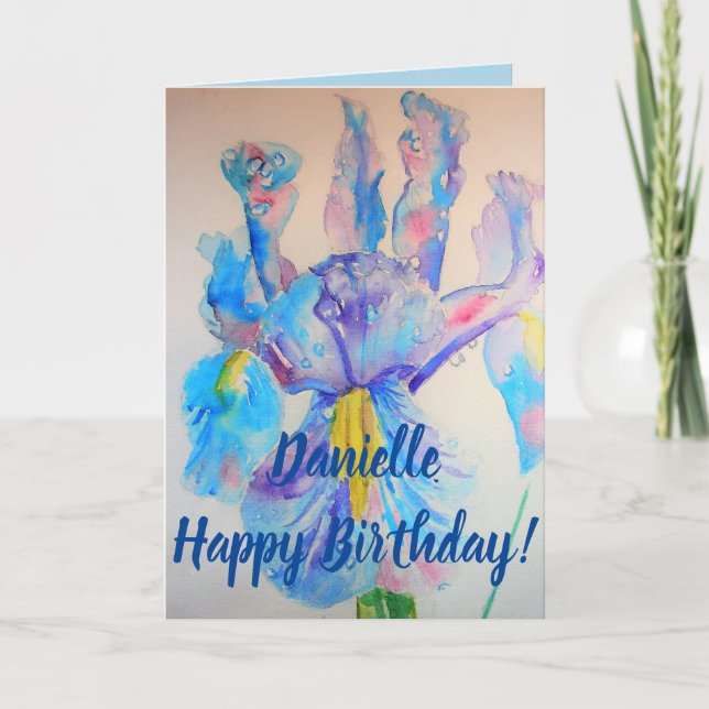Carte d'anniversaire de la Fleur d'aquarelle bleu  (Devant)