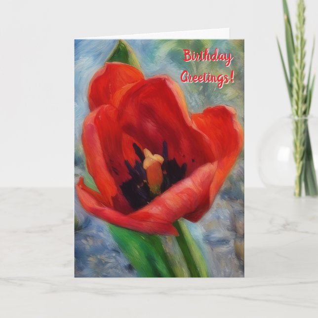 Carte d'anniversaire de la Fleur de Tulipe Rouge (Devant)