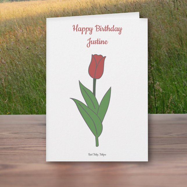 Carte d'anniversaire de la Fleur de Tulipe Rouge b (Botanical Red Tulip Birthday Card)