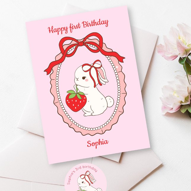 Carte d'anniversaire de la fraise de lapin (Créateur téléchargé)