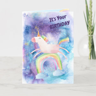 Carte d'anniversaire de la licorne arc-en-ciel
