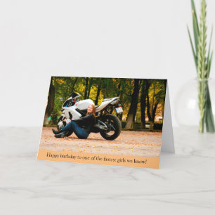 Carte d'anniversaire de la moto sportive féminine 