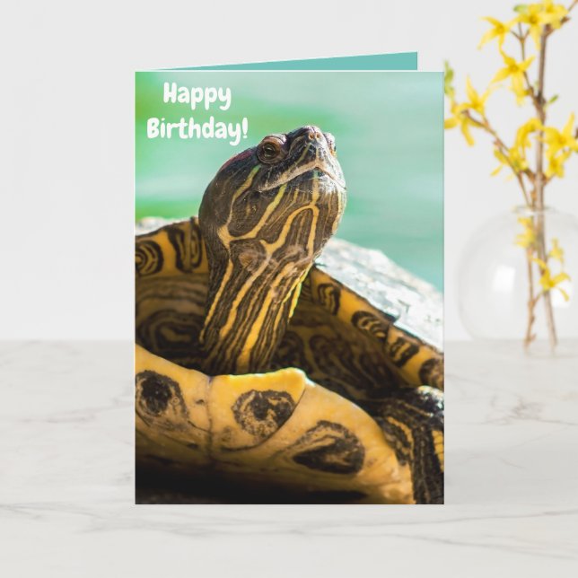 Carte d'anniversaire de la petite tortue (Fleur jaune)