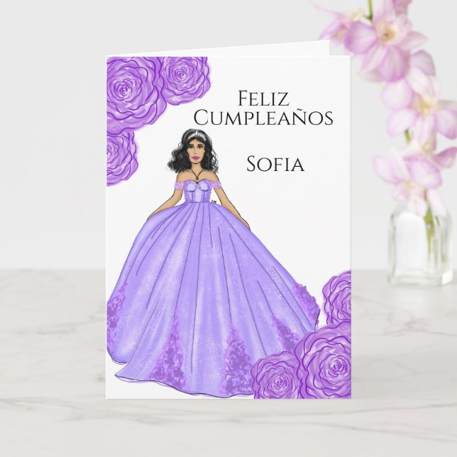 Carte d'anniversaire de la Quinceanera violette (Orchidée)