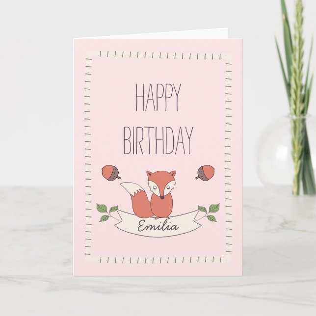 Carte d'anniversaire de la Renard tirée à la main (Devant)