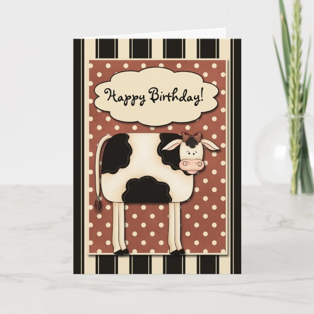 Carte d'anniversaire de la vache à patchwork (Devant)