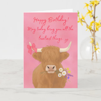 Carte d'anniversaire de la vache des Highlands mig