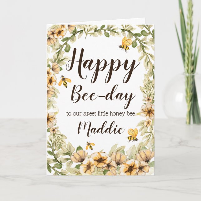 Carte d'anniversaire de l'abeille miel et des tour (Devant)