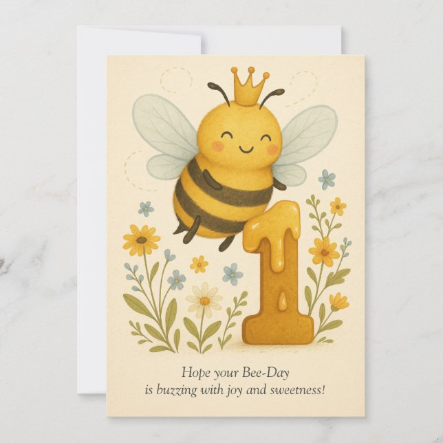 Carte d'anniversaire de l'abeille mignonne 1er (Devant)