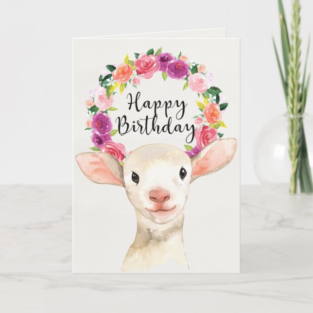 Carte d'anniversaire de l'agneau aquarelle (Devant)