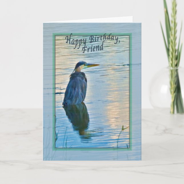 Carte d'anniversaire de l'ami avec Grand Héron Ble (Devant)