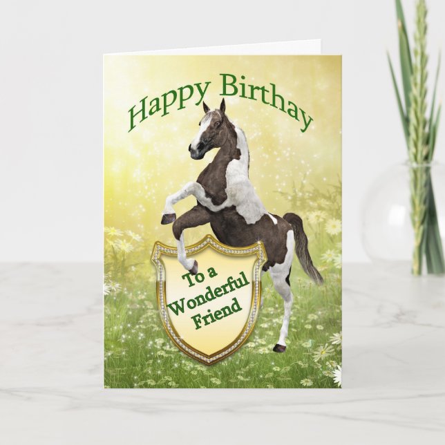 Carte d'anniversaire de l'ami avec un cheval d'éle (Devant)