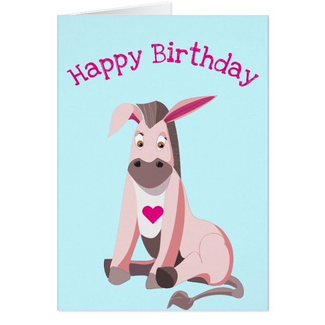 Carte d'anniversaire de l'âne rose (Devant)