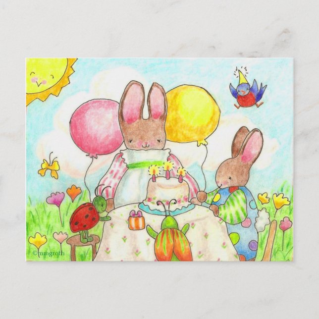 Carte d'anniversaire de lapin (Devant)