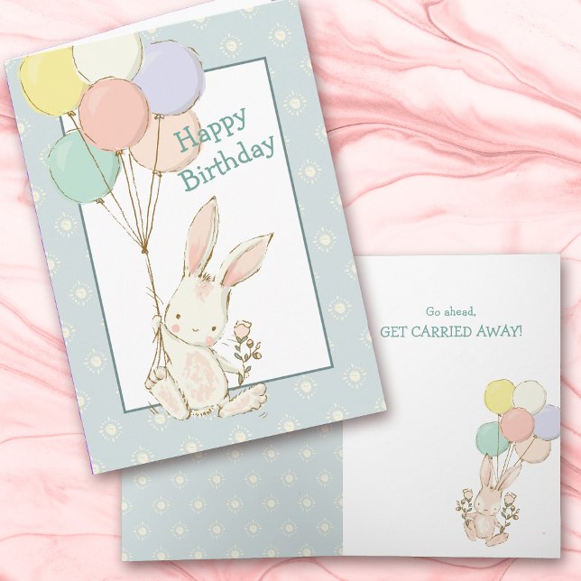 Carte d'anniversaire de lapin mignonne et ballons (Créateur téléchargé)
