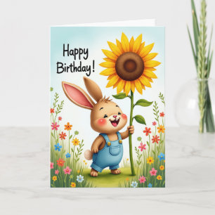 Carte d'anniversaire de lapin souriant