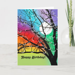 Carte d'anniversaire de l'arbre et de la lune aux 
