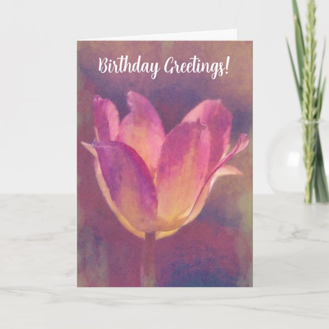 Carte d'anniversaire de l'art de la Tulipe rose (Devant)