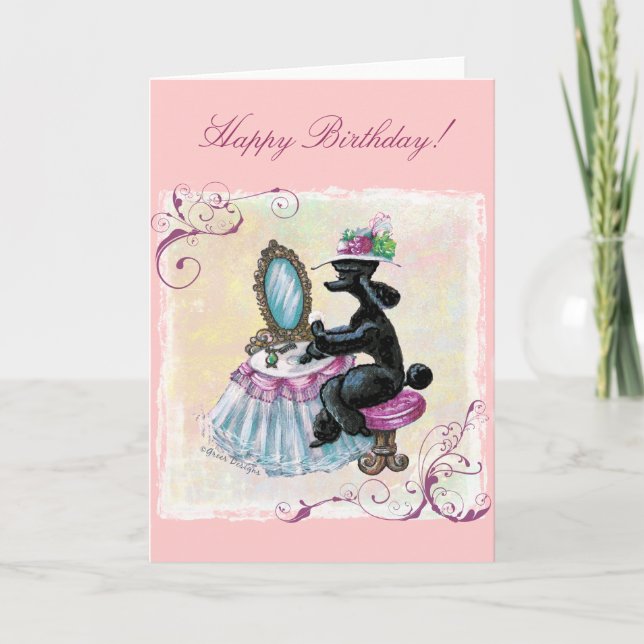 Carte d'anniversaire de l'art rétro Black Poodir B (Devant)