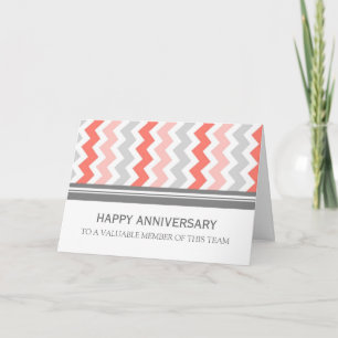 Carte d'anniversaire de l'employé Coral Grey Chevr