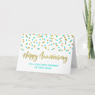 Carte d'anniversaire de l'employé de Confetti Turq