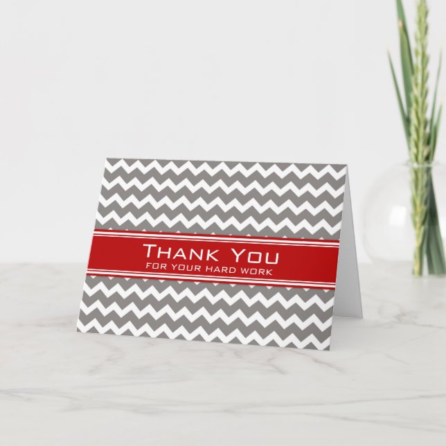 Carte d'anniversaire de l'employé Red Grey Chevron (Devant)