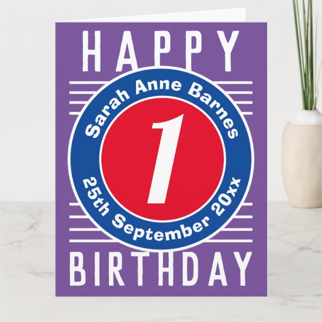 Carte d'anniversaire de l'enfant avec âge, nom et  (Devant)