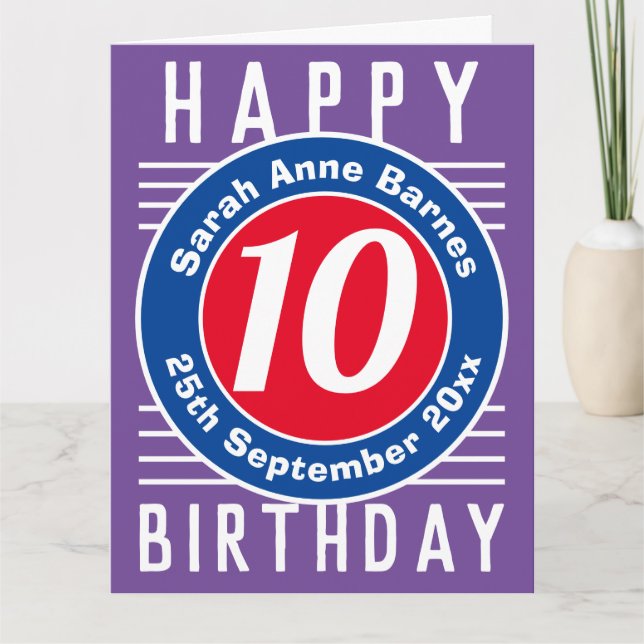 Carte d'anniversaire de l'enfant avec âge, nom et  (Devant)