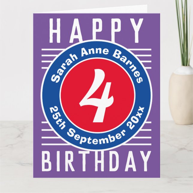 Carte d'anniversaire de l'enfant avec âge, nom et  (Devant)