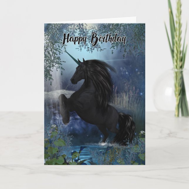 Carte d'anniversaire de licorne, joyeux (Devant)