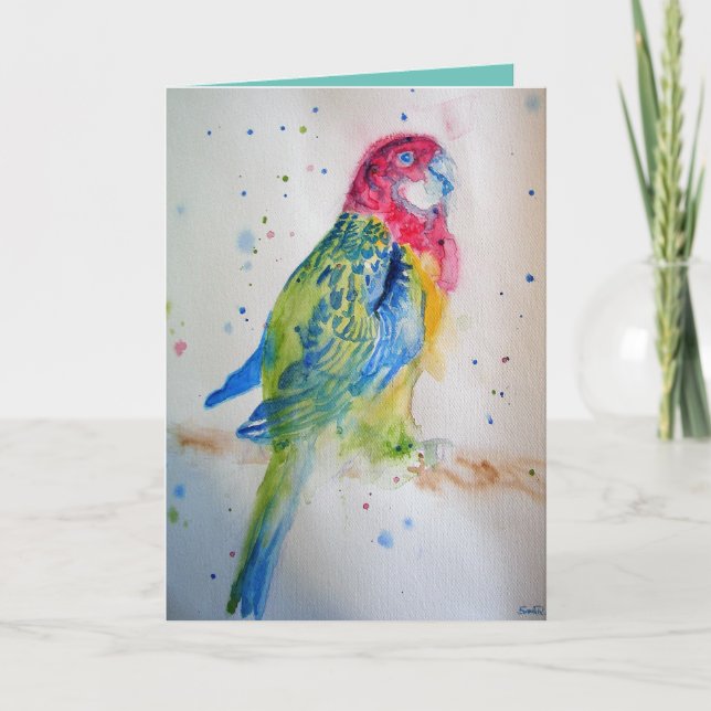 Carte d'anniversaire de l'oiseau rouge Rosella Par (Devant)