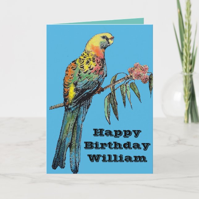 Carte d'anniversaire de l'oiseau rouge Rosella Par (Devant)