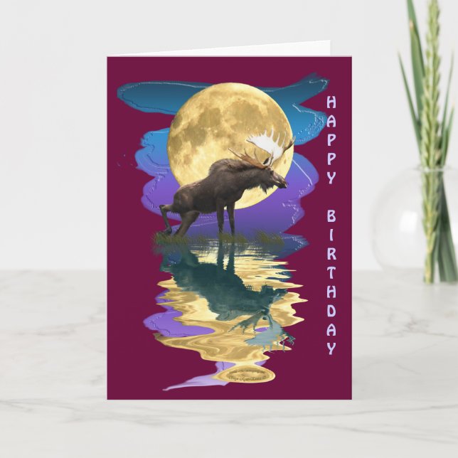 Carte d'anniversaire de l'orignal et de la lune ca (Devant)