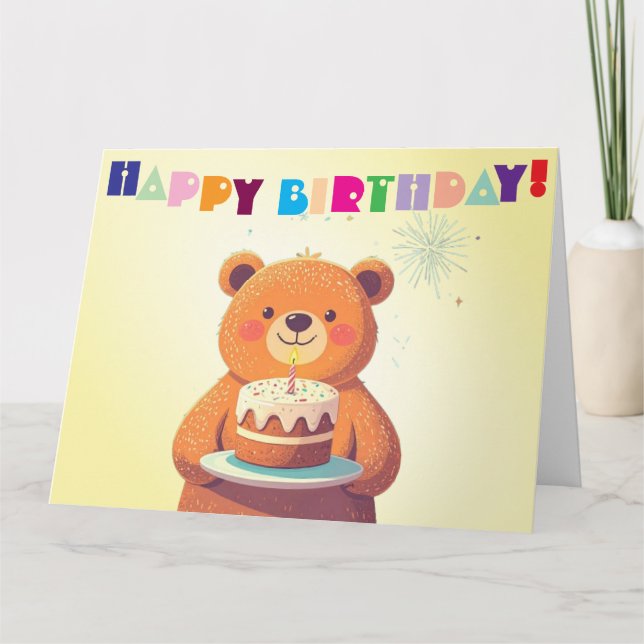 Carte d'anniversaire de l'ours de caricature doux (Devant)