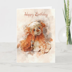 Carte d'anniversaire de l'ours en peluche peint en