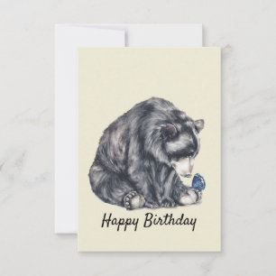 Carte d'anniversaire de l'ours noir et du papillon
