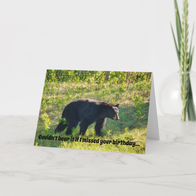 Carte d'anniversaire de l'ours noir promenant (Devant)
