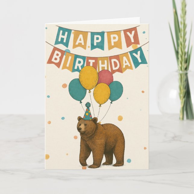 Carte d'anniversaire de l'ours - Ours de fête mign (Devant)