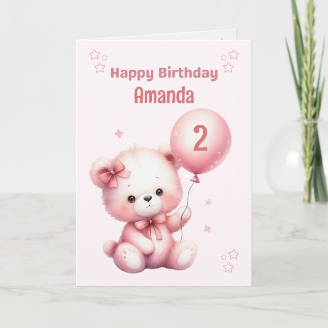 Carte d'anniversaire de l'ours rose personnalisée (Devant)